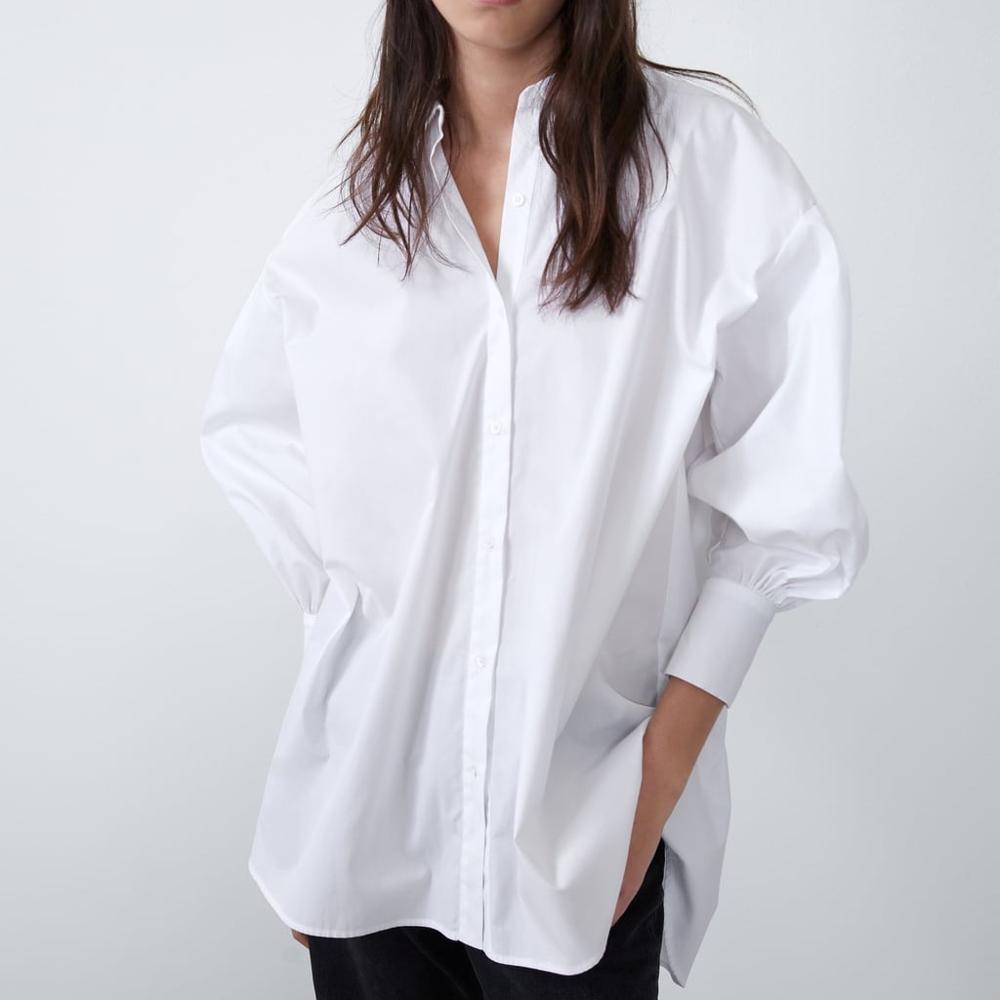 Stylish Women Long Shirt Spring 2021 New Fashion White and Black Blouse Modern Lady Loose Long Sleeve Shirts