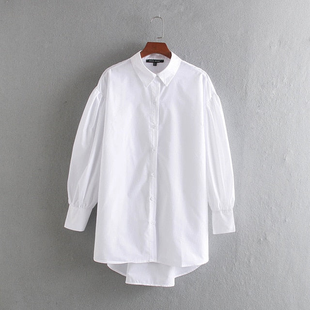 Stylish Women Long Shirt Spring 2021 New Fashion White and Black Blouse Modern Lady Loose Long Sleeve Shirts