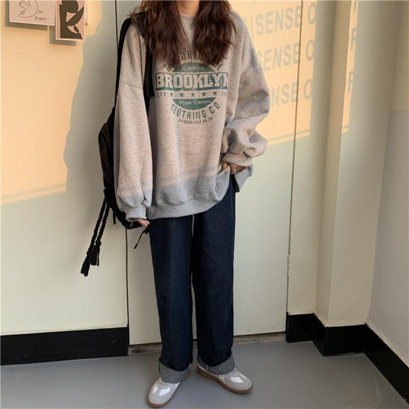 Thin Pullover Sweatshirt Fashion Autumn Designer Loose Crewneck Sweatshirt Harajuku Hoodie Polerones Mujer 2021 Kpop Clothes