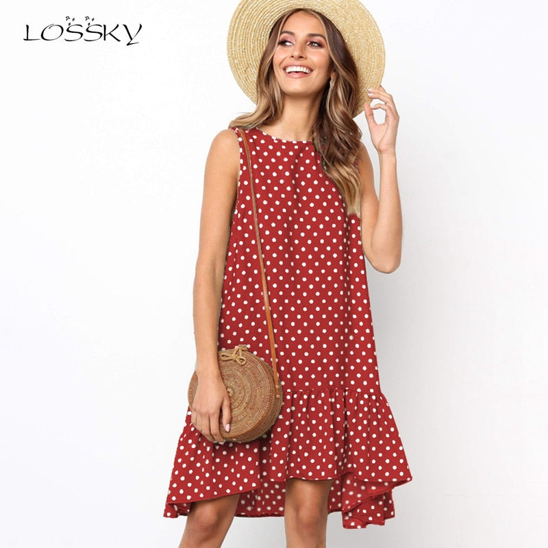 Women Summer Dress Polka Dot Chiffon Sleeveless Beach Mini Casual Yellow Sundress Fashion Plus Size Dress For Women