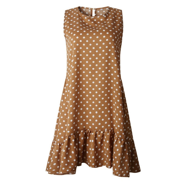 Women Summer Dress Polka Dot Chiffon Sleeveless Beach Mini Casual Yellow Sundress Fashion Plus Size Dress For Women