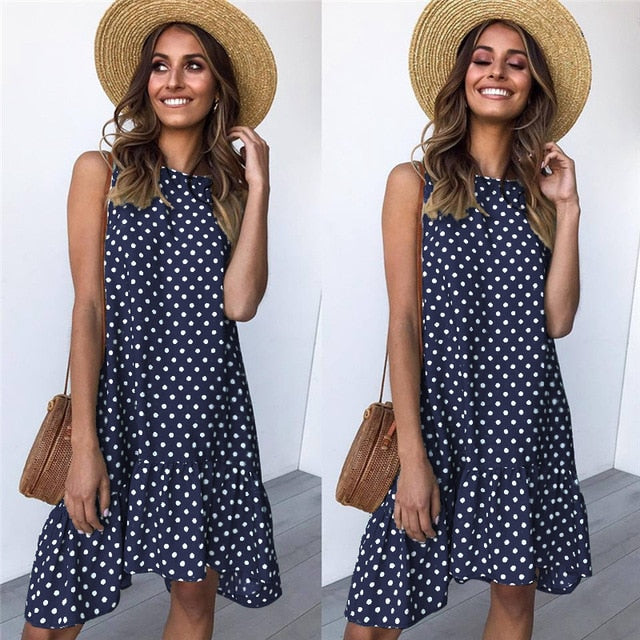 Women Summer Dress Polka Dot Chiffon Sleeveless Beach Mini Casual Yellow Sundress Fashion Plus Size Dress For Women