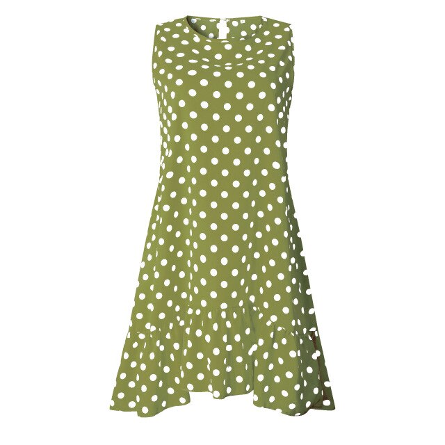 Women Summer Dress Polka Dot Chiffon Sleeveless Beach Mini Casual Yellow Sundress Fashion Plus Size Dress For Women