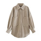 Casual Woman Camel Loose Pocket Woolen Shirt Fashion Ladies Autumn Long Sleeve Thick Blouse Coat Female Long Outwear