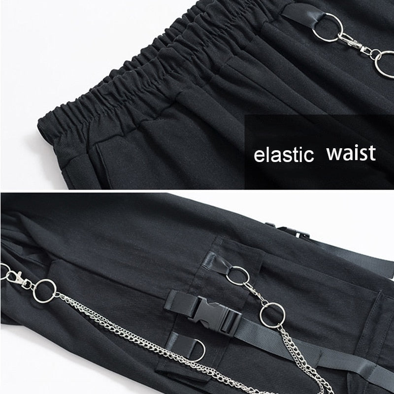 Women Cargo Pants 2021 Harem Pants Fashion Punk Pockets Jogger Trousers With Chain Harajuku Elastics High Waist Streetwear