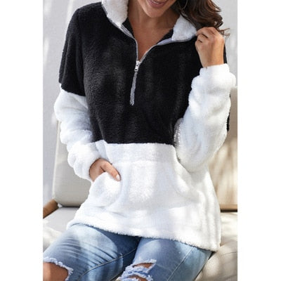 Winter Women's Coat Fashion Casual Stitching Plaid Ladies Clothes Hooded Zipper Ladies Coat Cashmere Women Jacket