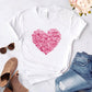 Heart flower print ladies T-shirt ladies casual basis O-collar white shirt short sleeve ladies T-shirt love graphic printing