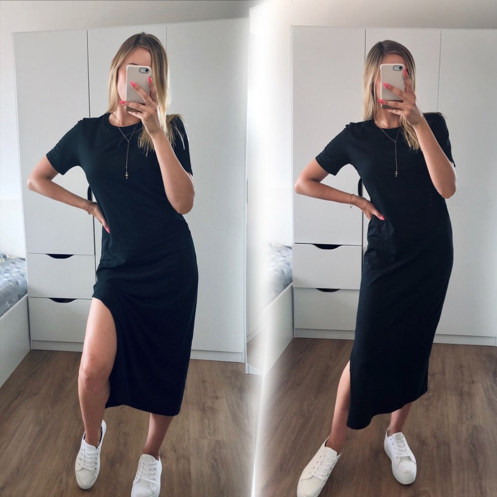 Maxi T Shirt Dress Women Summer Beach Boho Sexy Party Elegant Bodycon Vintage Cotton White Black Long Dresses Sundress Plus Size