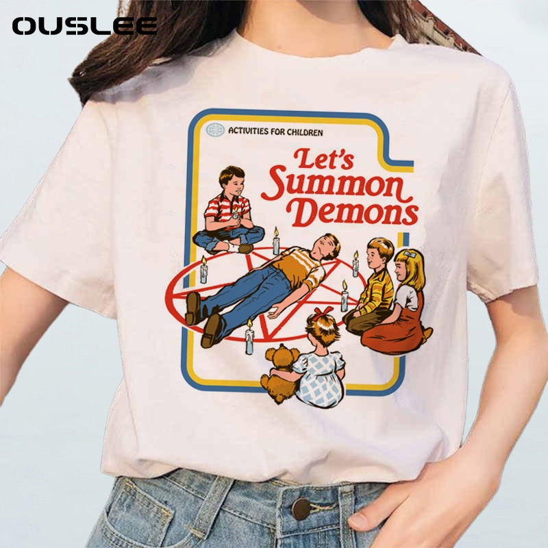 OUSLEE Summer Demon Women's T Shirt Harajuku Scary Cartoon Men's Tee Tops Chic Ullzang Grim Evil Series Tshirt Female Streetwear