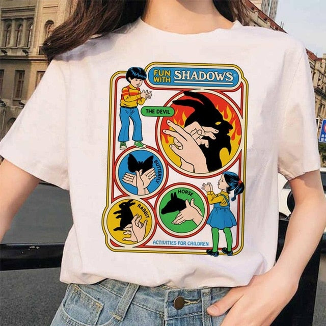 OUSLEE Summer Demon Women's T Shirt Harajuku Scary Cartoon Men's Tee Tops Chic Ullzang Grim Evil Series Tshirt Female Streetwear