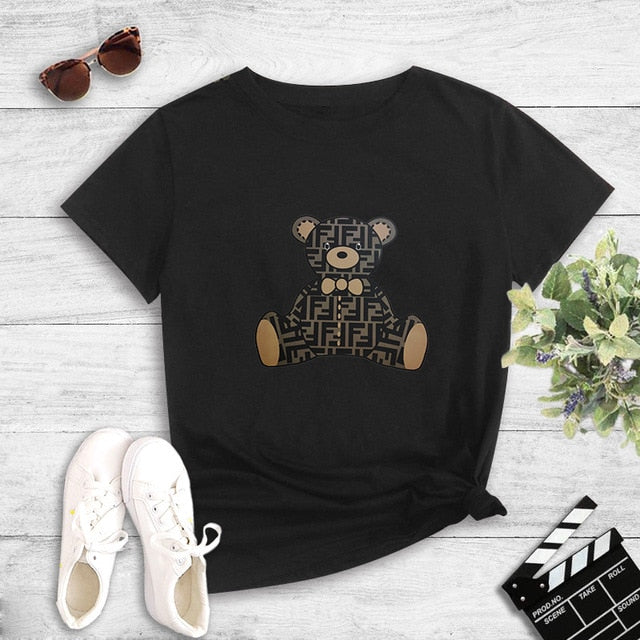 Teddy Bear printed T-shirt Retro street hip hop short sleeve women's T-shirt round-Neck 2020 Female summer tops