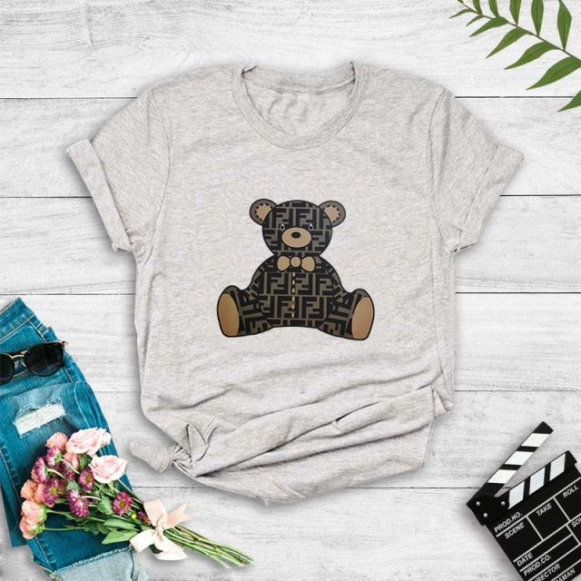 Teddy Bear printed T-shirt Retro street hip hop short sleeve women's T-shirt round-Neck 2020 Female summer tops