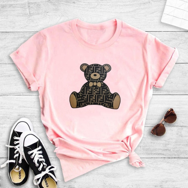 Teddy Bear printed T-shirt Retro street hip hop short sleeve women's T-shirt round-Neck 2020 Female summer tops