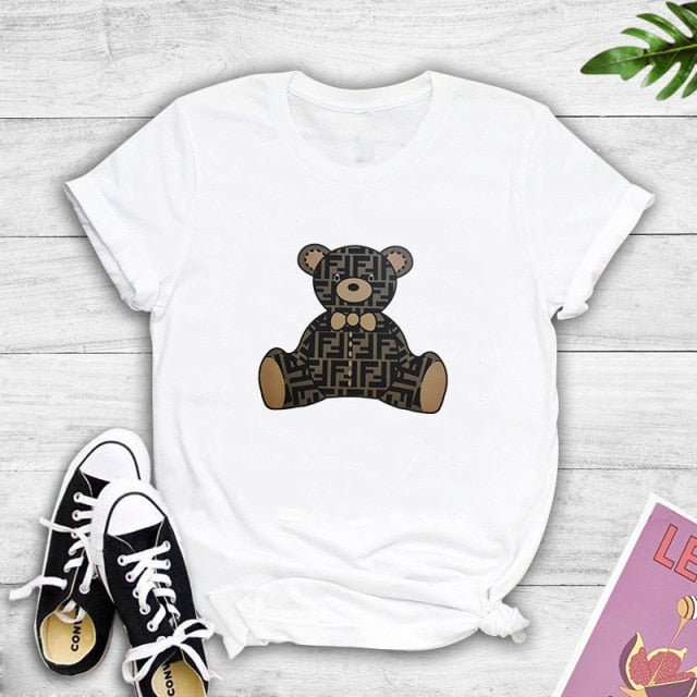 Teddy Bear printed T-shirt Retro street hip hop short sleeve women's T-shirt round-Neck 2020 Female summer tops