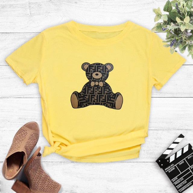 Teddy Bear printed T-shirt Retro street hip hop short sleeve women's T-shirt round-Neck 2020 Female summer tops