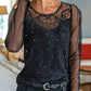 Spring Summer Women Sexy Daily Wear Cold Shoulder Sheer Mesh Lace Blouse Long SLeeve Black Shirt Casual