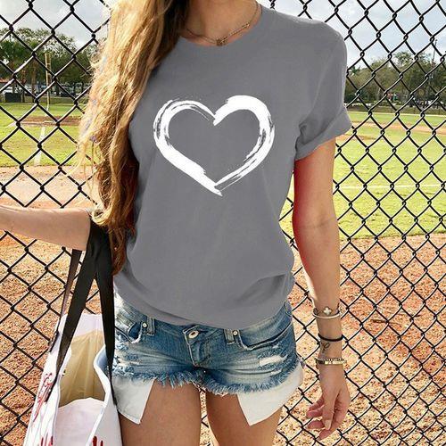 Harajuku Heart Print T Shirt Women Short Sleeve O Neck Loose Tshirt Summer Tee Tops Short Sleeve Female Camisetas Mujer