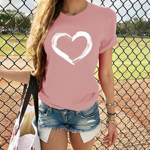 Harajuku Heart Print T Shirt Women Short Sleeve O Neck Loose Tshirt Summer Tee Tops Short Sleeve Female Camisetas Mujer