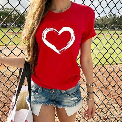 Harajuku Heart Print T Shirt Women Short Sleeve O Neck Loose Tshirt Summer Tee Tops Short Sleeve Female Camisetas Mujer