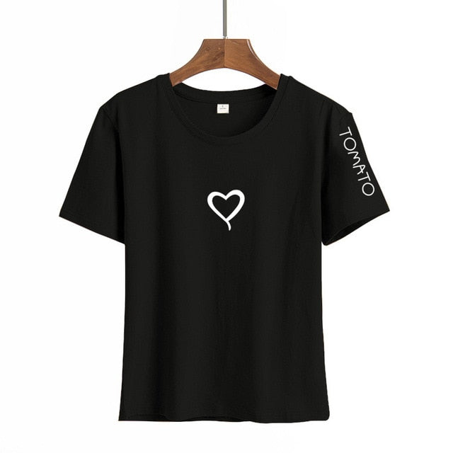 Harajuku Heart Print T Shirt Women Short Sleeve O Neck Loose Tshirt Summer Tee Tops Short Sleeve Female Camisetas Mujer