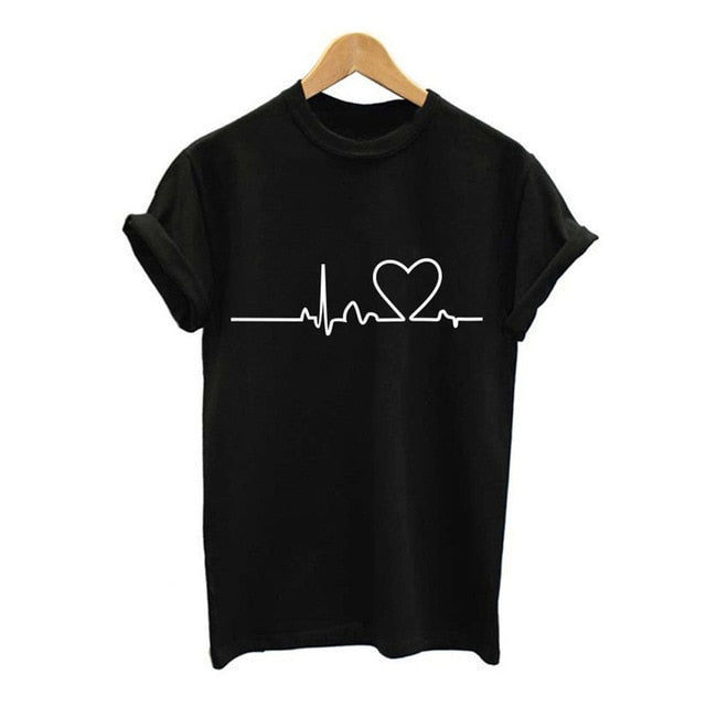 Harajuku Heart Print T Shirt Women Short Sleeve O Neck Loose Tshirt Summer Tee Tops Short Sleeve Female Camisetas Mujer