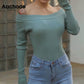Women Sexy Off Shoulder Knitted Bodysuit Solid Long Sleeve Bodycon Jumpsuit Streetwear Casual Slash Neck Playsuit