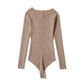 Women Sexy Off Shoulder Knitted Bodysuit Solid Long Sleeve Bodycon Jumpsuit Streetwear Casual Slash Neck Playsuit