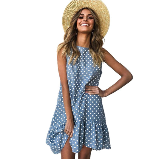 Summer Dress 2021 Women Ruffle Spring  Street Sexy Casual Slim Thin Beach Party O Neck Mini Polka Dot Dress Vestidos De Fiesta