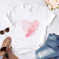 Heart flower print ladies T-shirt ladies casual basis O-collar white shirt short sleeve ladies T-shirt love graphic printing