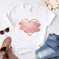 Heart flower print ladies T-shirt ladies casual basis O-collar white shirt short sleeve ladies T-shirt love graphic printing