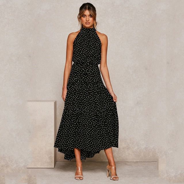 Summer Long Dress Polka Dot Casual Dresses Black Sexy Halter Strapless New Yellow Sundress Vacation Clothes For Women