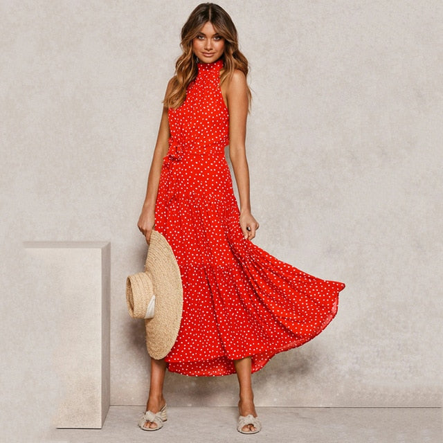 Summer Long Dress Polka Dot Casual Dresses Black Sexy Halter Strapless New Yellow Sundress Vacation Clothes For Women