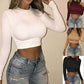 Women Sexy Bodycon T Shirt Autunmn Women Long Sleeve O-neck Crop Top Modis Sheath T Shirt Fashion Autumn Solid Tops