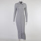 WannaThis Long Sleeve Party Dresses Women Button Knitted Ankle-Length V-Neck Skinny Autumn  Sexy Dresses Women Cotton Split Hem