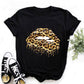 Summer Fashion Shirt Lips Leopard Graphic T Shirt Women Tops Base O-neckBlack Tees Kiss Leopard Lip Funny Girls Tshirt