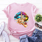 Summer Fashion Shirt Lips Leopard Graphic T Shirt Women Tops Base O-neckBlack Tees Kiss Leopard Lip Funny Girls Tshirt