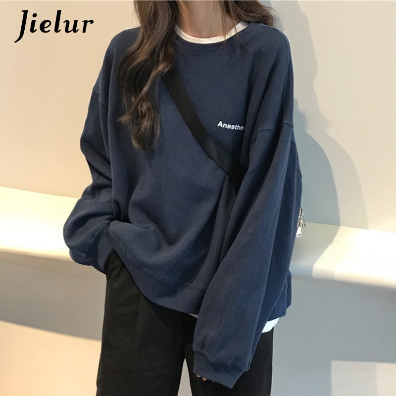 New Kpop Letter Hoody Fashion Korean Thin Chic Women's Sweatshirts Cool Navy Blue Gray Hoodies for Women M-XXL