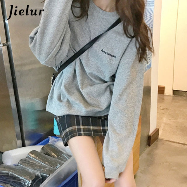 New Kpop Letter Hoody Fashion Korean Thin Chic Women's Sweatshirts Cool Navy Blue Gray Hoodies for Women M-XXL