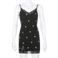 HEYounGIRL 90s Print Embroidery Lace Sexy Bodycon Dress Split Summer Mini Dresses Ladies Embroidery Sleeveless Short Dress Y2K