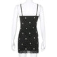 HEYounGIRL 90s Print Embroidery Lace Sexy Bodycon Dress Split Summer Mini Dresses Ladies Embroidery Sleeveless Short Dress Y2K