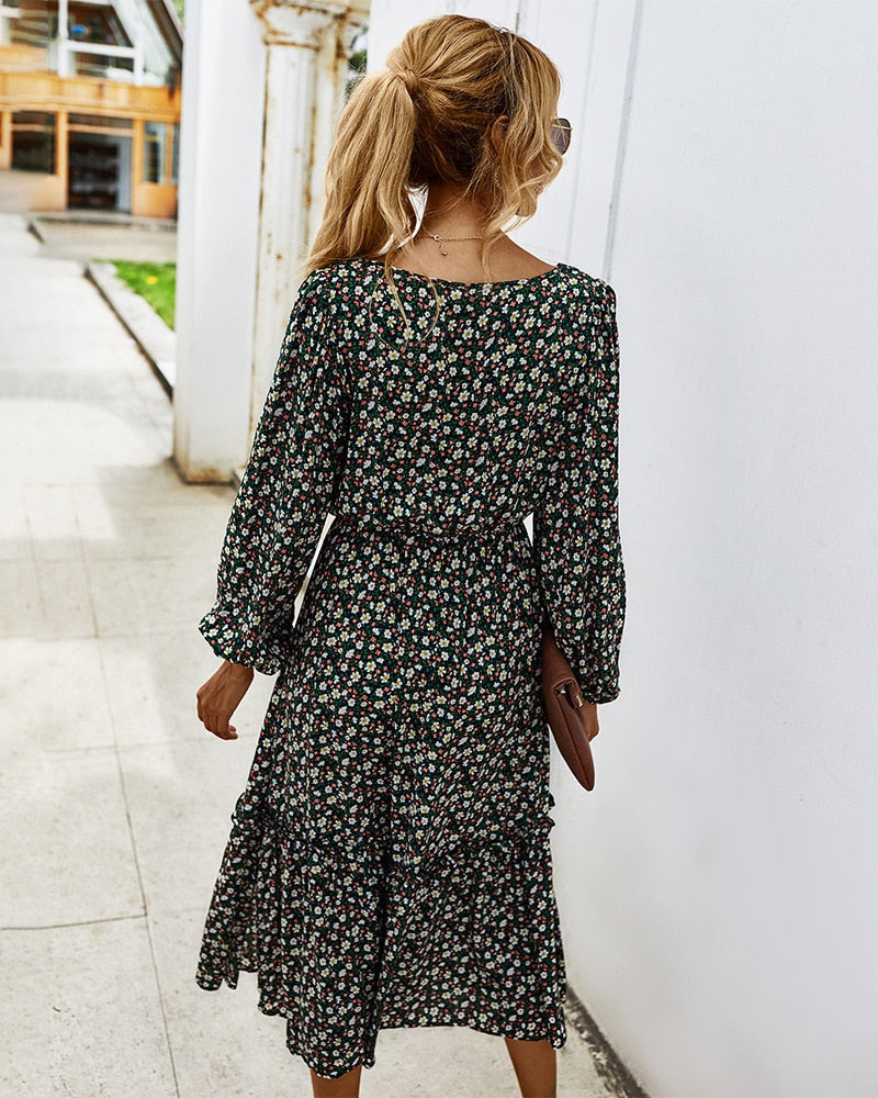 Women Long Dress Autumn Winter Long Sleeve Elegant Ladies Flower Square Collar Dresses Party 2020 Black Clothes For Woman