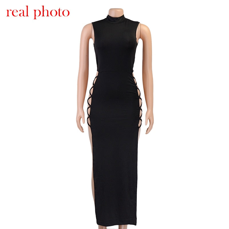 Elegant Black Sleeveless Bandage Sexy Dress for Women Club Party Backless Tank Dresses Skinny Fashion Summer