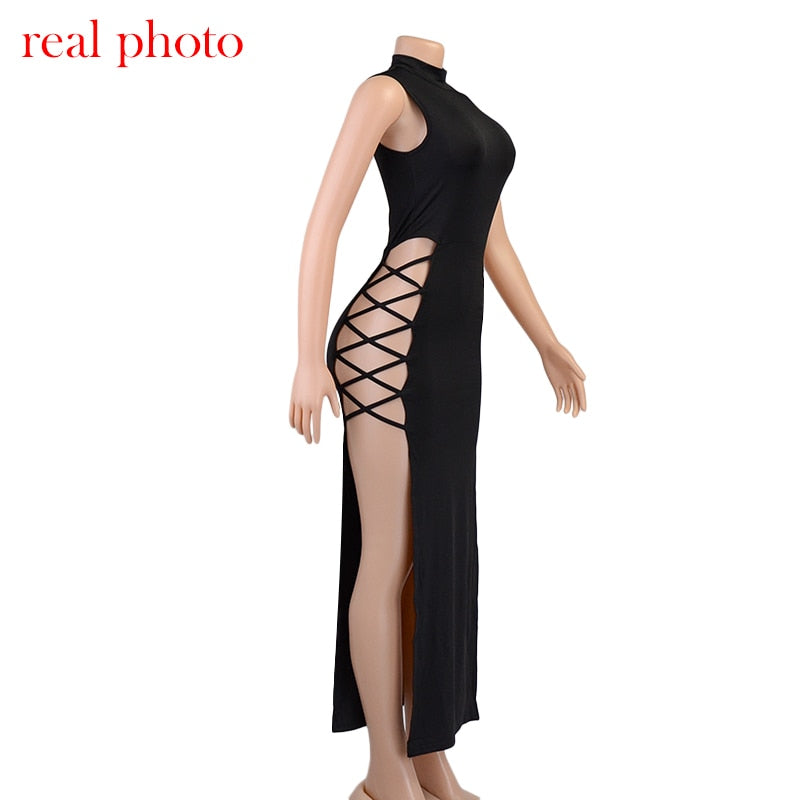 Elegant Black Sleeveless Bandage Sexy Dress for Women Club Party Backless Tank Dresses Skinny Fashion Summer