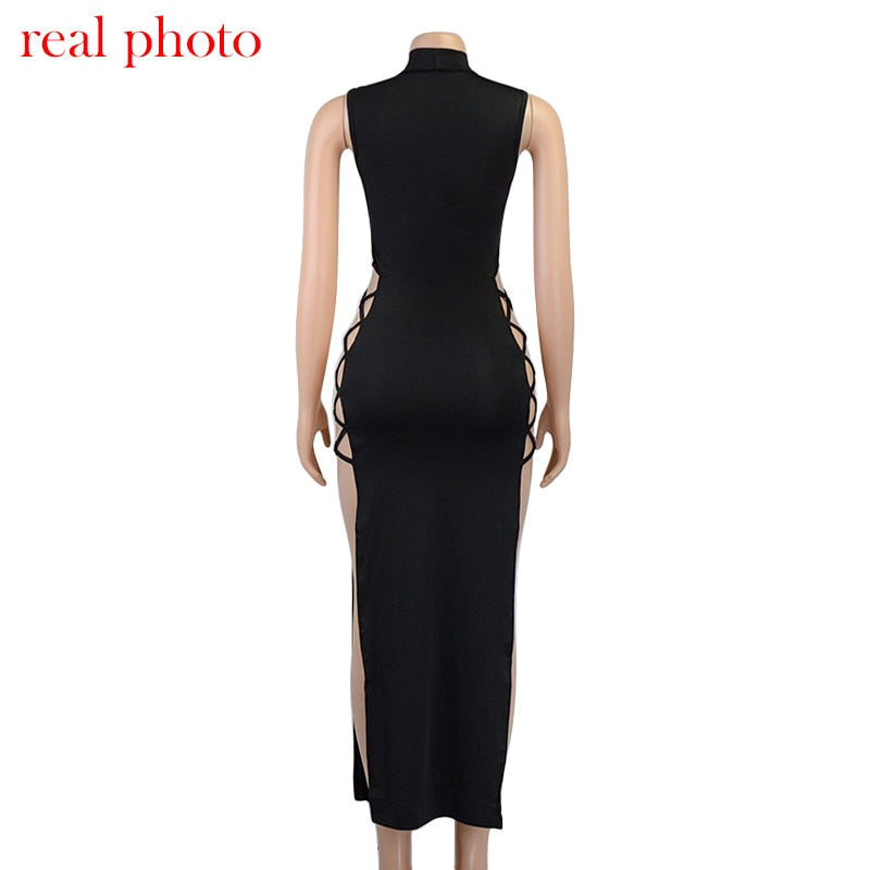 Elegant Black Sleeveless Bandage Sexy Dress for Women Club Party Backless Tank Dresses Skinny Fashion Summer