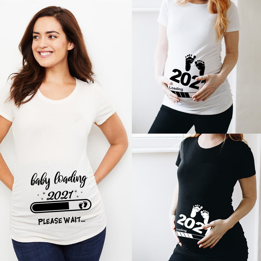 Baby Loading Women Printed Pregnant T Shirt Girl Maternity Short Sleeve Pregnancy Announcement Shirt New Mom Clothes