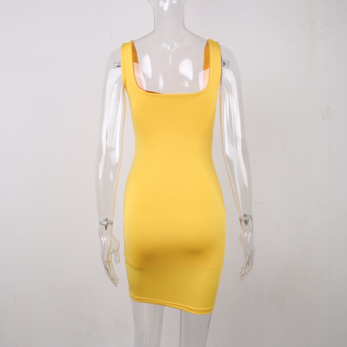 Square Neck Sleeveless Bodycon Mini Dress Basic Women Summer Black Backless Party Sexy Yellow Clubwear 2020 Dresses