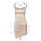 Dulzura Satin Women Strap Mini Dress Ruched Lace Up Cross Bandage Backless Bodycon Sexy Party Elegant 2020 Club Christmas Slim