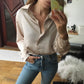 Spring Women Fashion Long Sleeves Satin Blouse Vintage Femme V Neck Street Shirts Elegant Imitation Silk Blouse