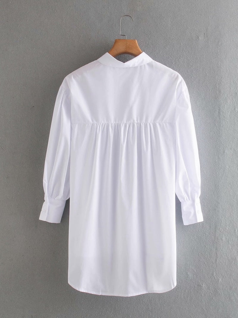 Stylish Women Long Shirt Spring 2021 New Fashion White and Black Blouse Modern Lady Loose Long Sleeve Shirts