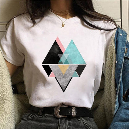 Beautiful Geometry Printed T Shirt Women 90s Graphic T-shirt Harajuku Tops Tee Cute Short Sleeve Animal Tshirt Female Tshirts